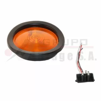 Lámpara redonda ámbar 4" orilla negra de hule