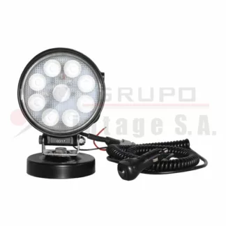 Luz de trabajo LED de montaje magnético redondo 9 con interruptor 2.100 lúmenes 12-36VDC Deutsch